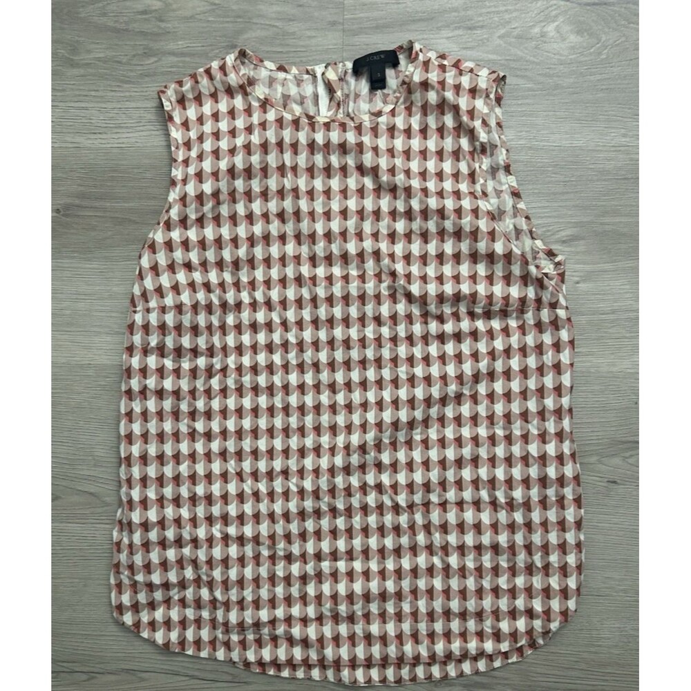 J Crew Shirt Top Sleeveless Blouse Pink Mauve Geometric preppy office  Size 2
